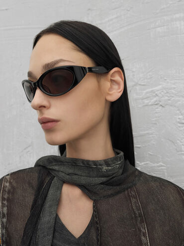 Eden Oval Sports Sunglasses, Black, hi-res