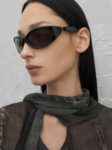 Eden Oval Sports Sunglasses, Black, hi-res