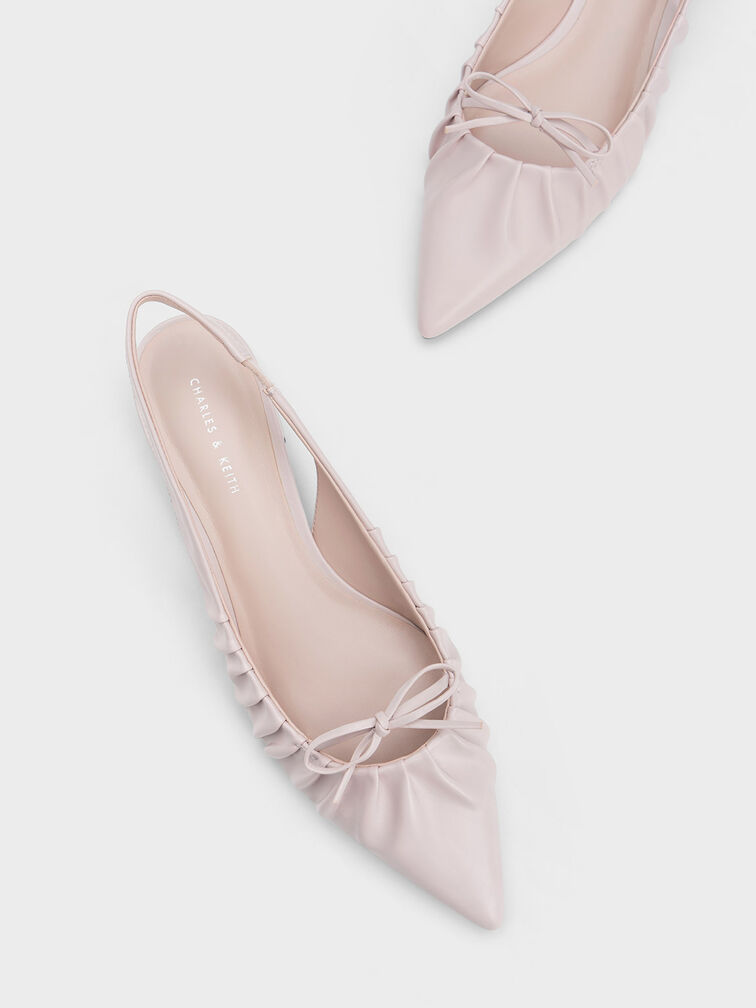 Bow Ruched Slingback Flats, , hi-res