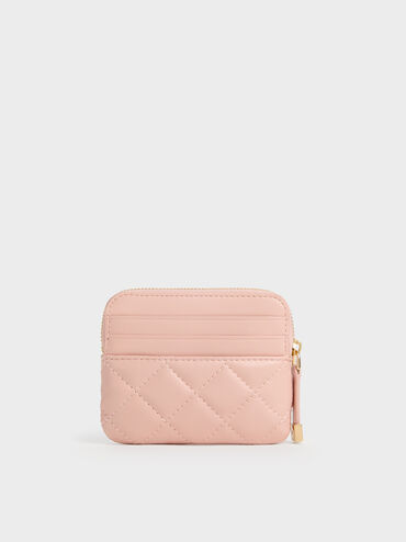 Alva Quilted Top-Zip Card Holder, Pink, hi-res