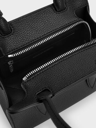 กระเป๋าโท้ททรงสี่เหลี่ยมคางหมูรุ่น Allyn, สีดำอะไหล่สีเงิน, hi-res