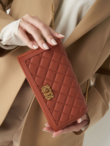 Micaela Quilted Phone Pouch, สีอิฐ, hi-res