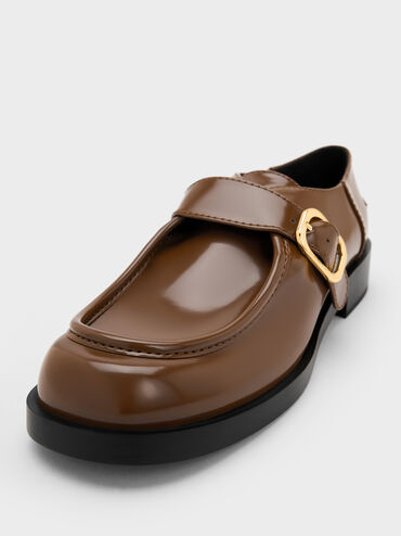 Buckled-Strap Loafers, Brown, hi-res
