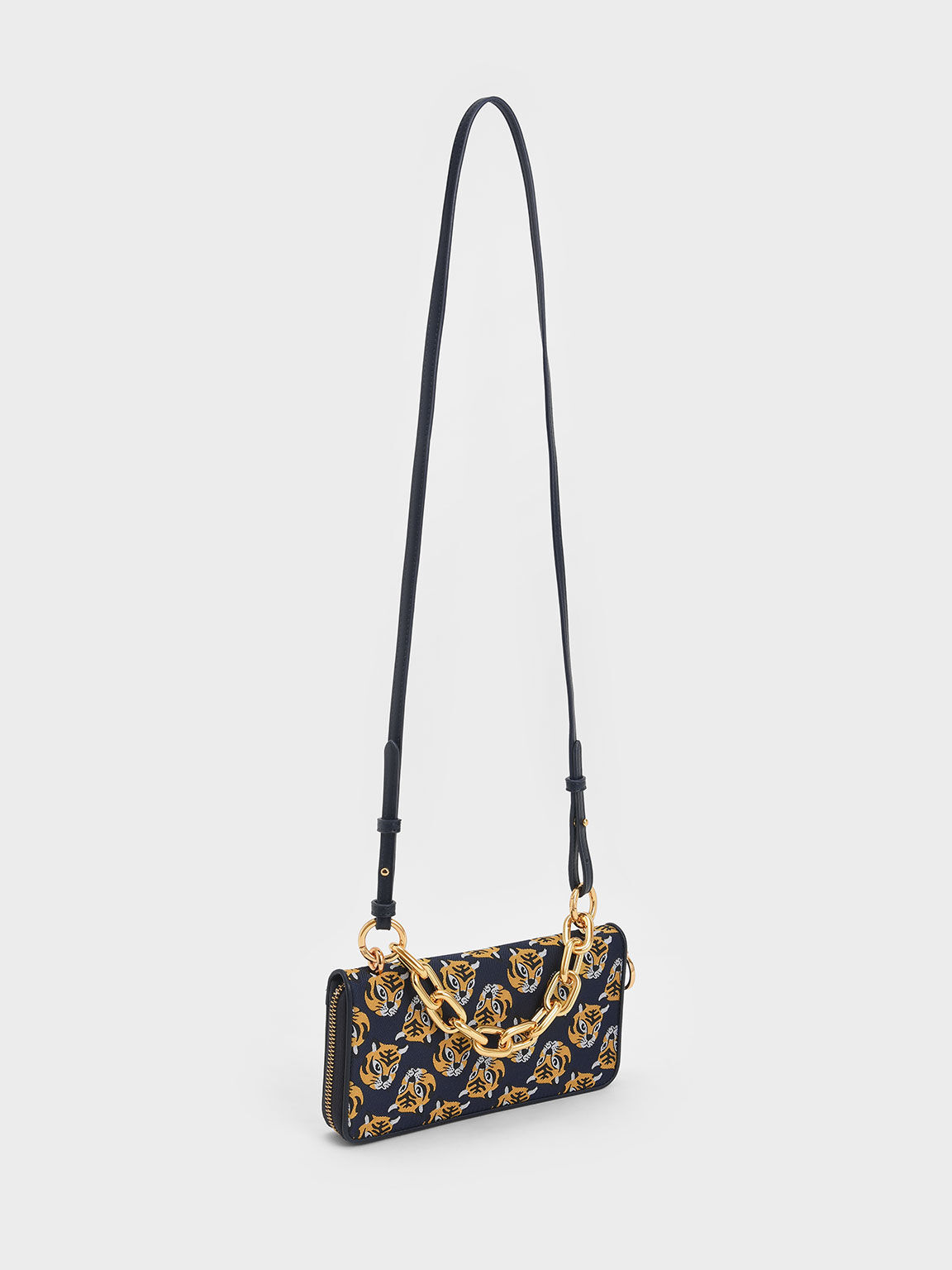 Lunar New Year Collection: Tiger Print Chain Handle Long Wallet, Navy, hi-res
