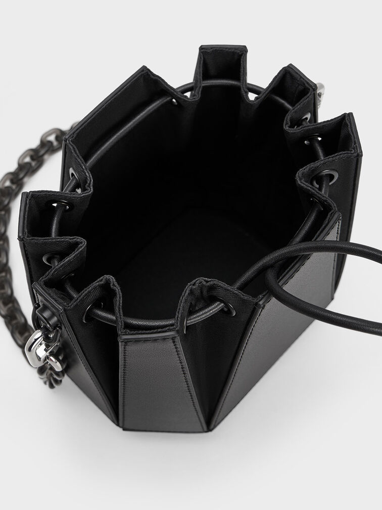 Geometric Structured Bucket Bag, สีดำ, hi-res