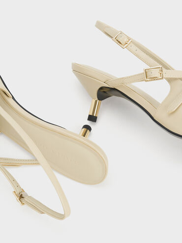 Buckle-Strap Kitten Heel Slingback Pumps, สีชอล์ค, hi-res