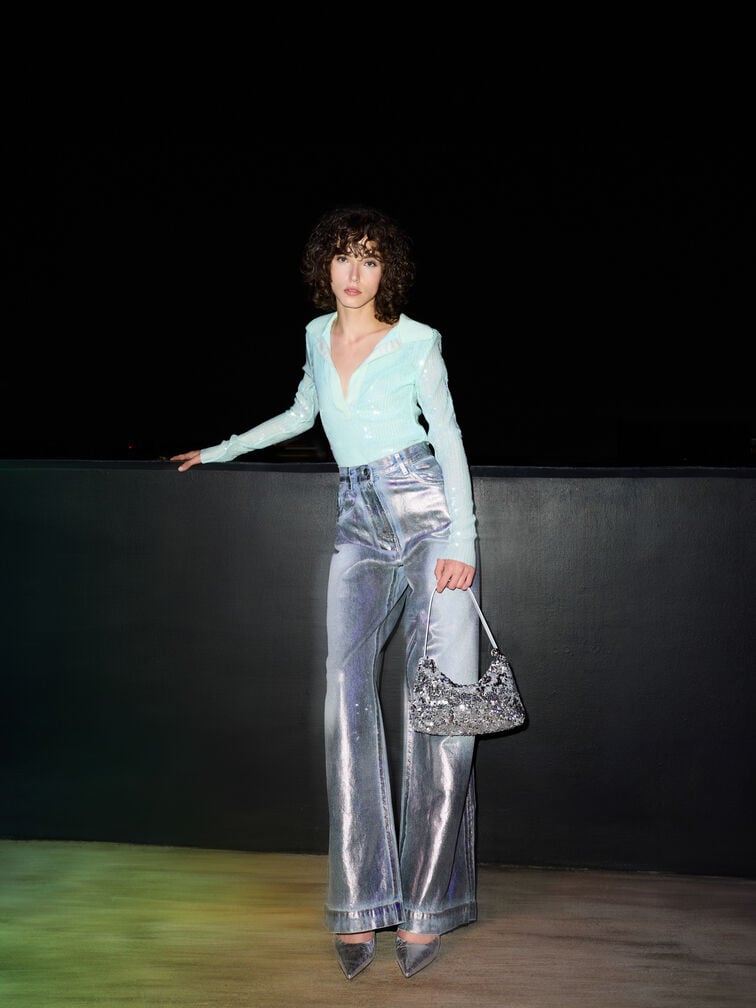 Jesmyn Sequinned Two-Way Bag, Silver, hi-res