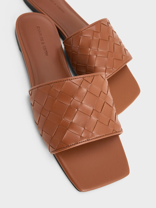 Woven Slide Sandals, Brown, hi-res