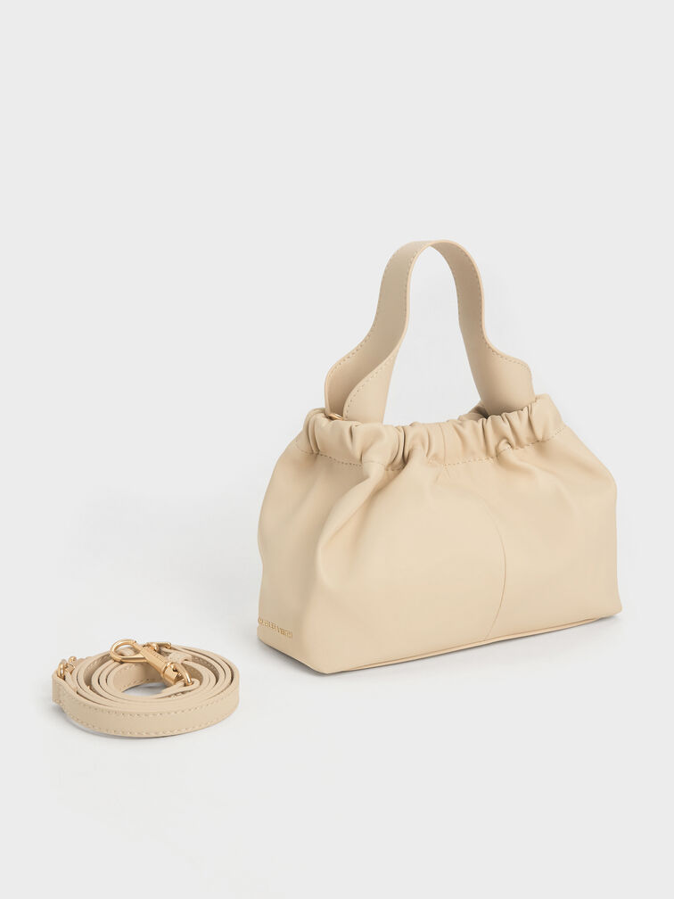 Ally Ruched Chain-Handle Bag, Beige, hi-res