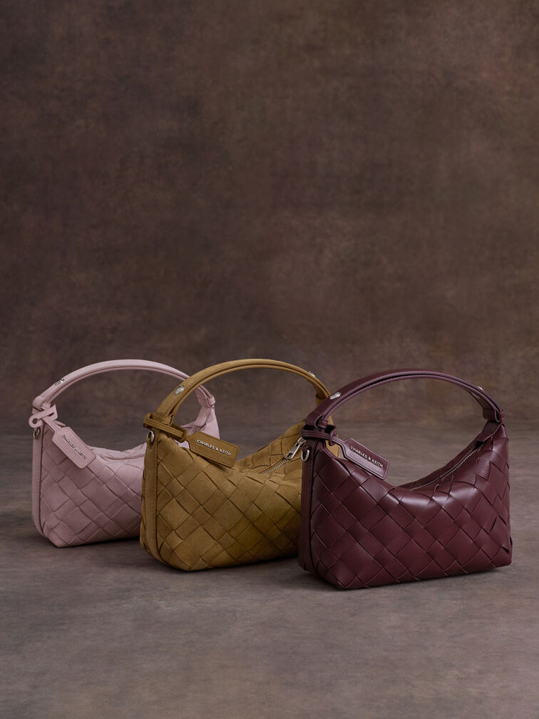 Ivette Woven Shoulder Bag, Wineberry Red, hi-res