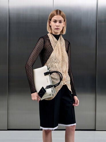 White Cameron Double Top Handle Bag - CHARLES & KEITH TH