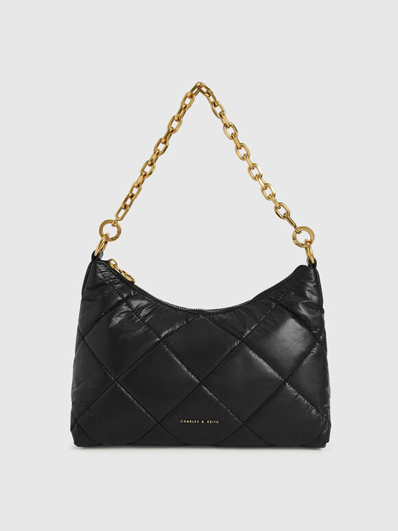 Paffuto Quilted Chain Handle Bag, Black, hi-res