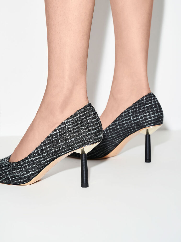 Cylindrical Heel Tweed Pumps, , hi-res