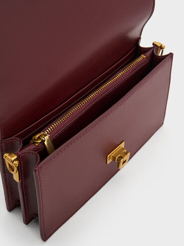 Tallulah Metallic Push-Lock Wallet, สีเบอร์กันดี, hi-res