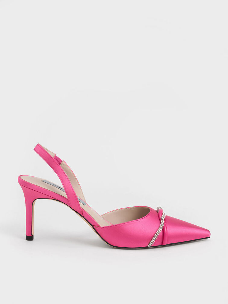 Twist Detail Satin Slingback Pumps, , hi-res