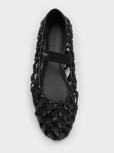 รองเท้าแมรี่เจนดีไซน์แบบสาน, สีดำ, hi-res