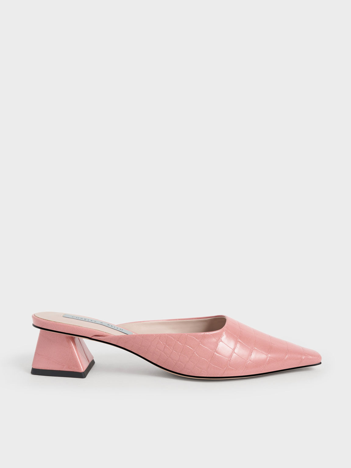 Animal Print Pink Croc Embossed Trapeze Heel Mules CHARLES