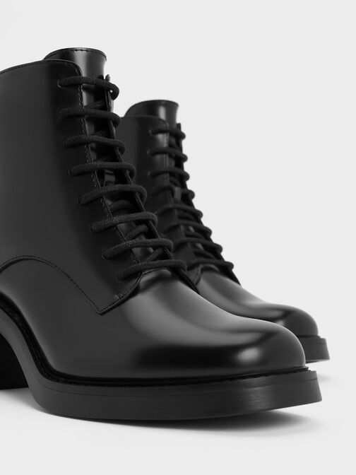 Hester Block Heel Ankle Boots, หนังเงาสีดำ, hi-res