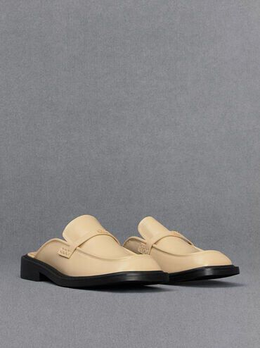 Beige Tahlia Leather Loafer Mules CHARLES KEITH TH