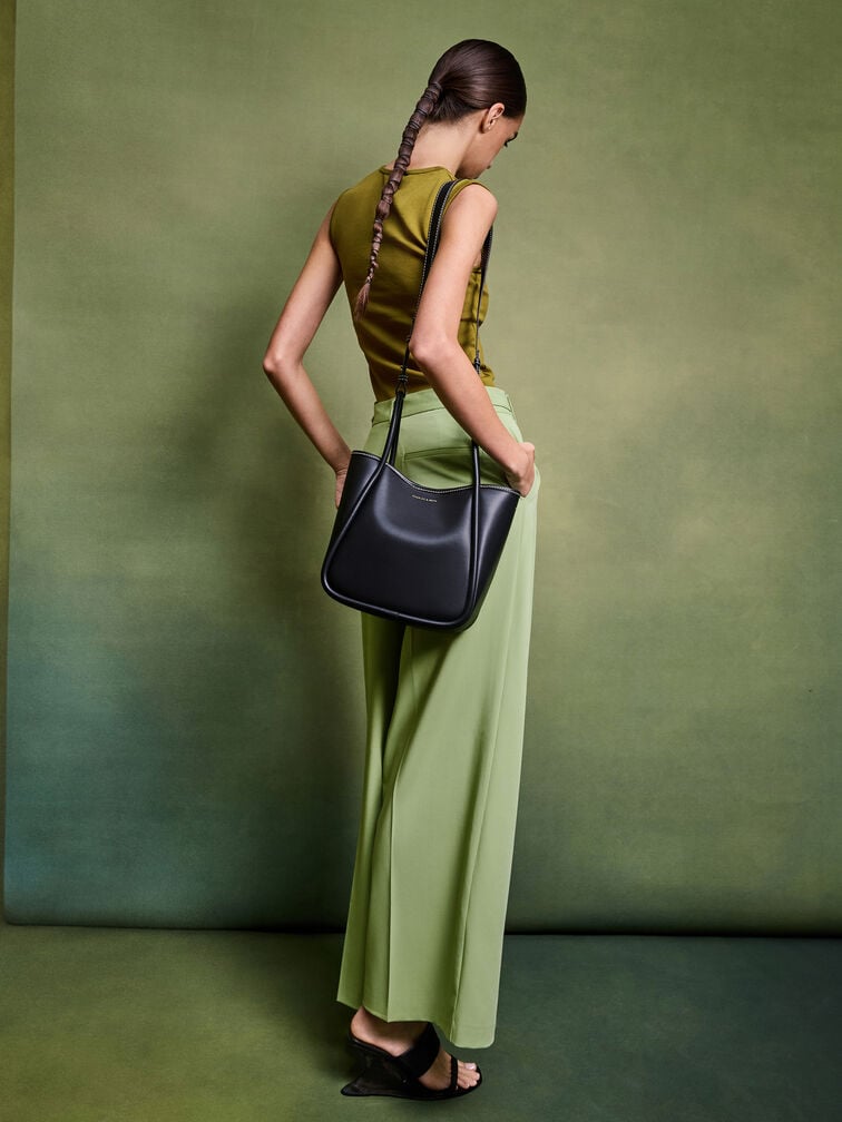 กระเป๋าโท้ทขนาดมินิดีไซน์ขอบรุ่น Lyla, สีดำ, hi-res