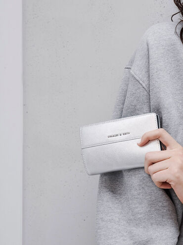 Cadence Metallic Top-Zip Wallet, Silver, hi-res