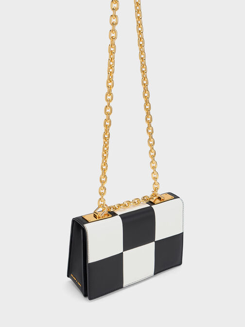 Georgette Chain Handle Checkered Bag, สีมัลติ, hi-res