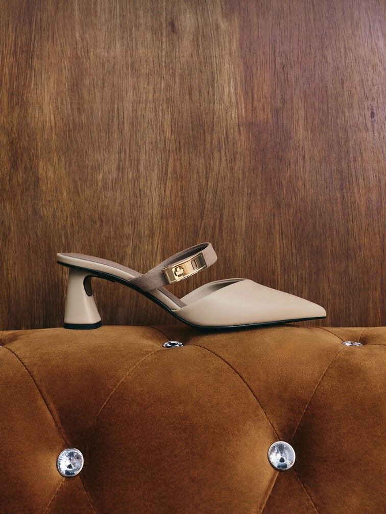 Lando Pointed-Toe Metallic-Buckle Heeled Mules, Chalk, hi-res