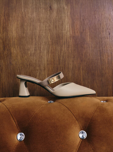 Lando Pointed-Toe Metallic-Buckle Heeled Mules, Chalk, hi-res