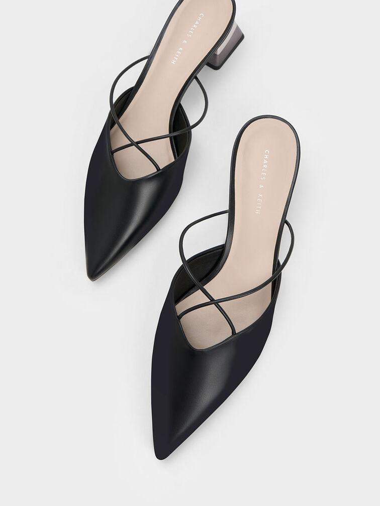 Metallic Trapeze Heel Crossover Mules, , hi-res