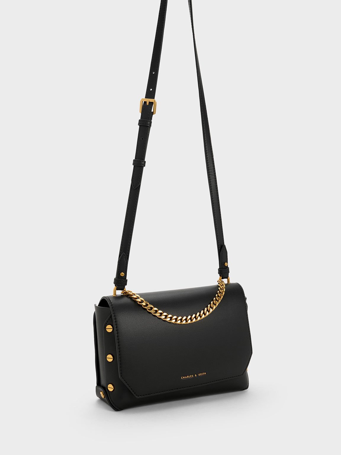 Metal detail front flap bag top