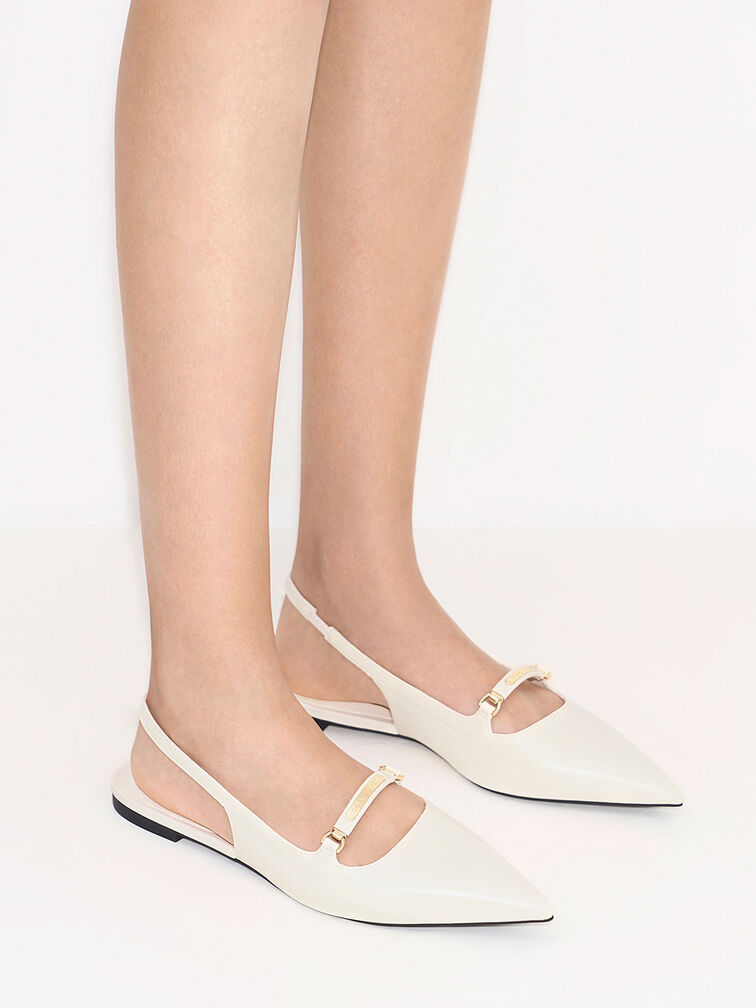 Metallic Bar Accent Slingback Flats, , hi-res