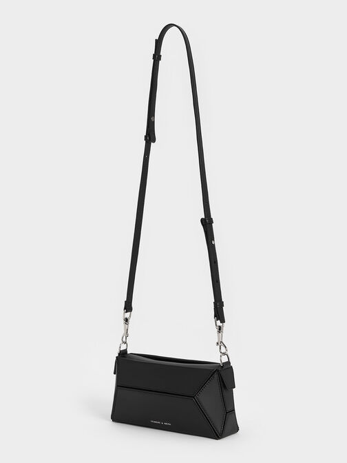 Nasrin Geometric Chain-Handle Shoulder Bag, สีดำอะไหล่สีเงิน, hi-res