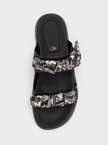 Tayari Leather Printed Double-Strap Sandals, Black, hi-res