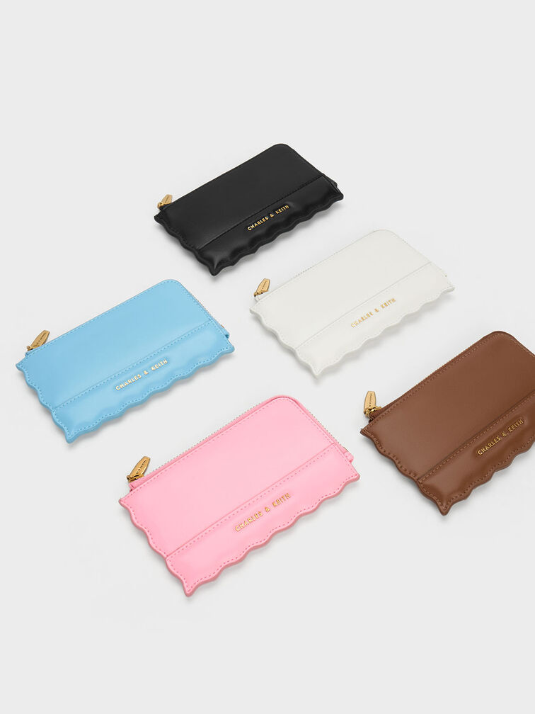 Wavy Trim Zip Wallet, สีชมพู, hi-res