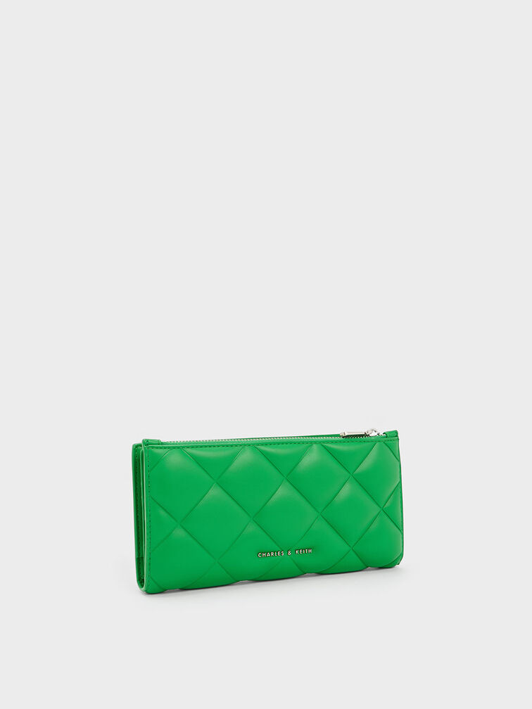 กระเป๋าสตางค์ใบยาวดีไซน์ลายควิลท์รุ่น Danika, สีเขียว, hi-res