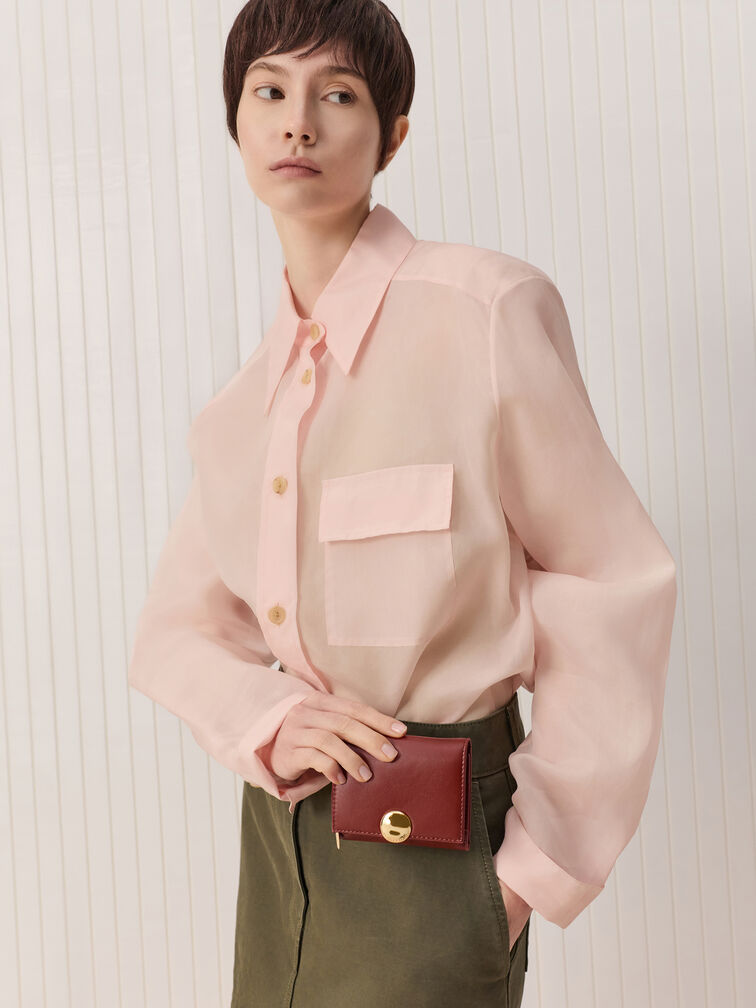 กระเป๋าสตางค์ใบสั้นรุ่น Behn, สีอิฐ, hi-res