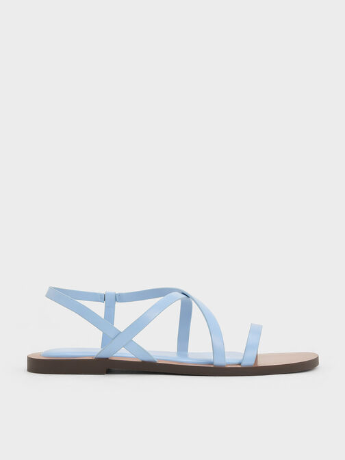 Asymmetrical Strappy Sandals, สีฟ้า, hi-res