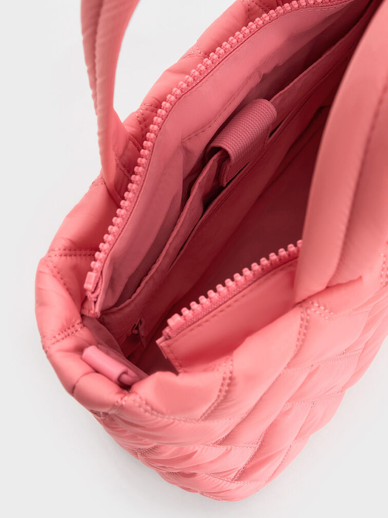 Nylon Chevron Boxy Tote Bag, Guava Pink, hi-res