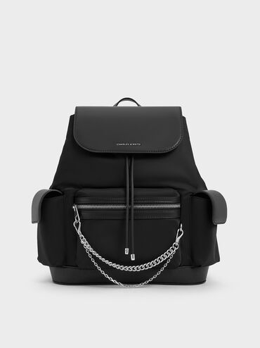 Nylon Puffy Chain-Link Backpack, Noir, hi-res