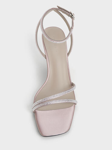 Satin Crystal Stiletto Sandals, Mauve, hi-res