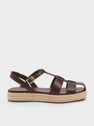 Caged Flatform Espadrille Sandals, Maroon, hi-res