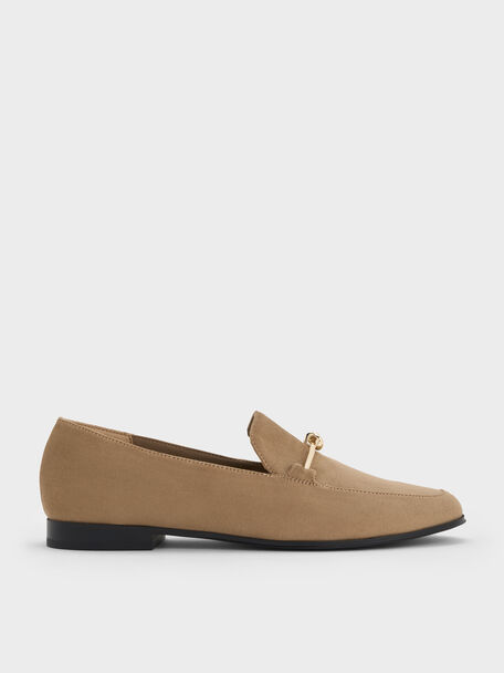 Faux Suede Metallic Knot-Bar Loafers, Camel, hi-res