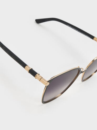 Ophelia Metallic-Accent Square Sunglasses, Black, hi-res