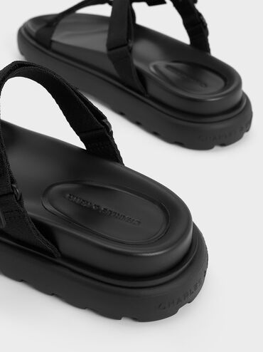 Maisie Sports Sandals, Black Textured, hi-res
