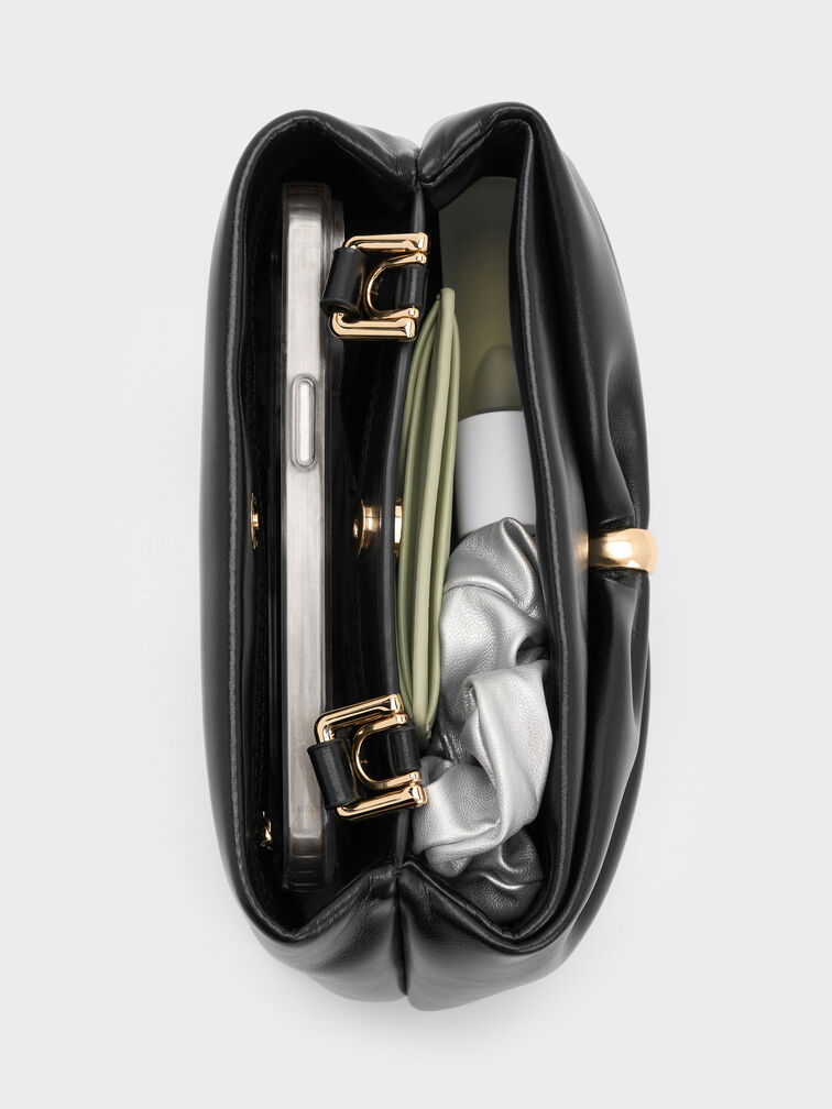 Halsey Ruched Tote Bag, Black, hi-res