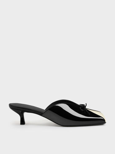 Patent Contrast-Panel Bow Kitten Heels, Black Patent, hi-res