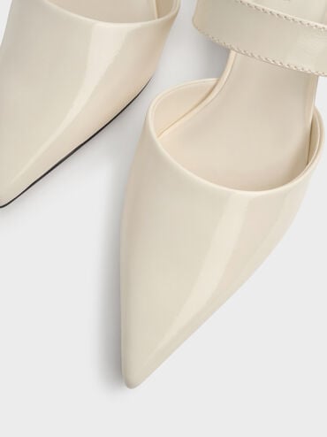 Patent Buckle-Strap Heeled Mules, Butter, hi-res