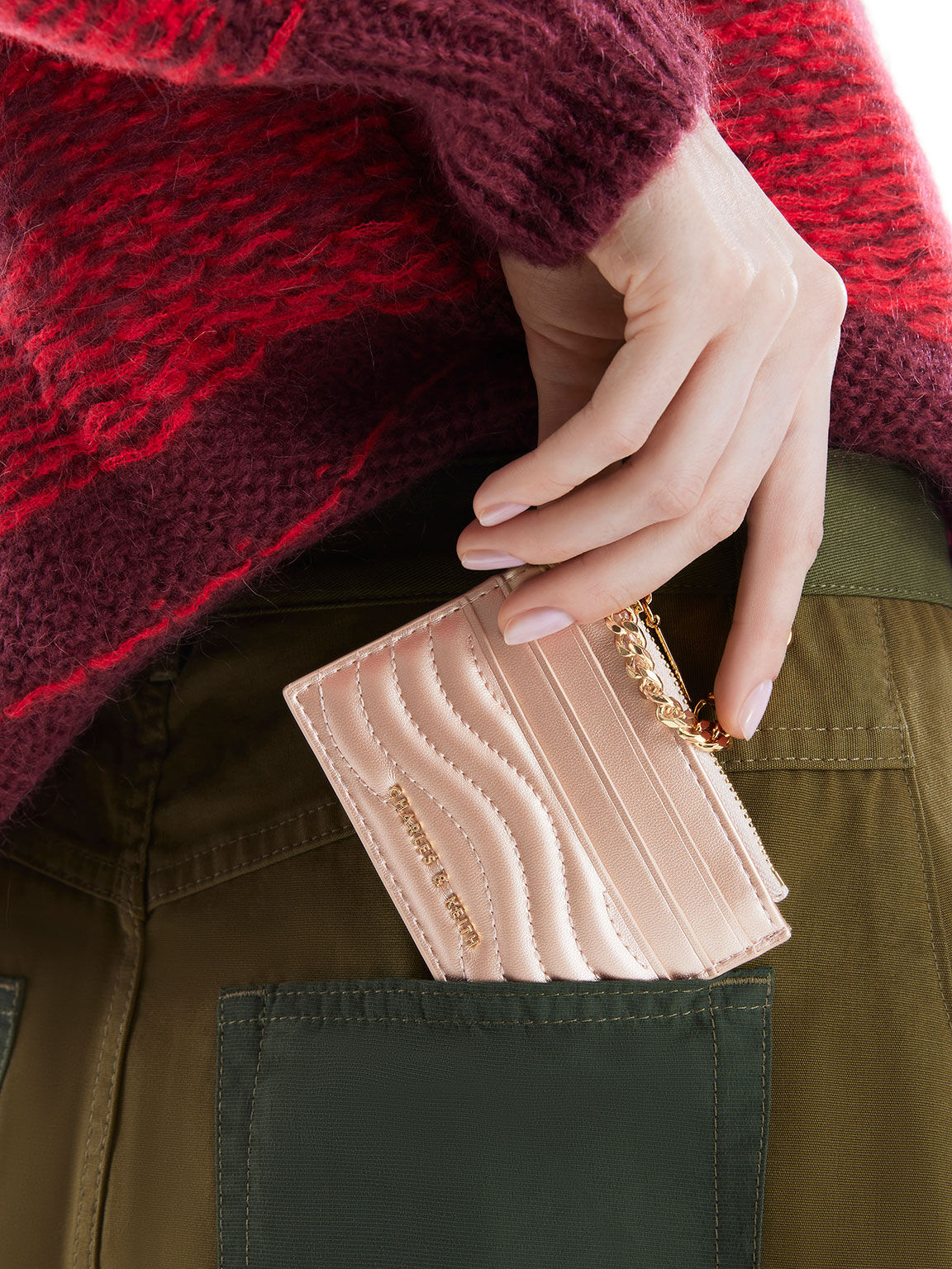 Rose Gold Aubrielle Stitch Trim Zip Cardholder CHARLES KEITH TH