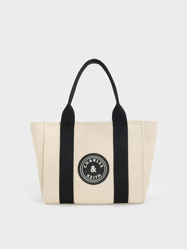 Large Kay Canvas Contrast-Trim Tote Bag, สีมัลติ, hi-res