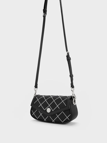 Este Chain Handle Satin Bag, สีดำ, hi-res